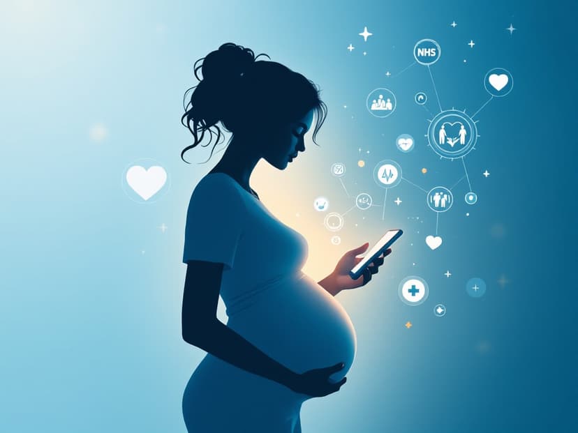pregnant woman, smartphone - eHealth supports the wellbeing of pregnant women, a study shows. AI-generated image