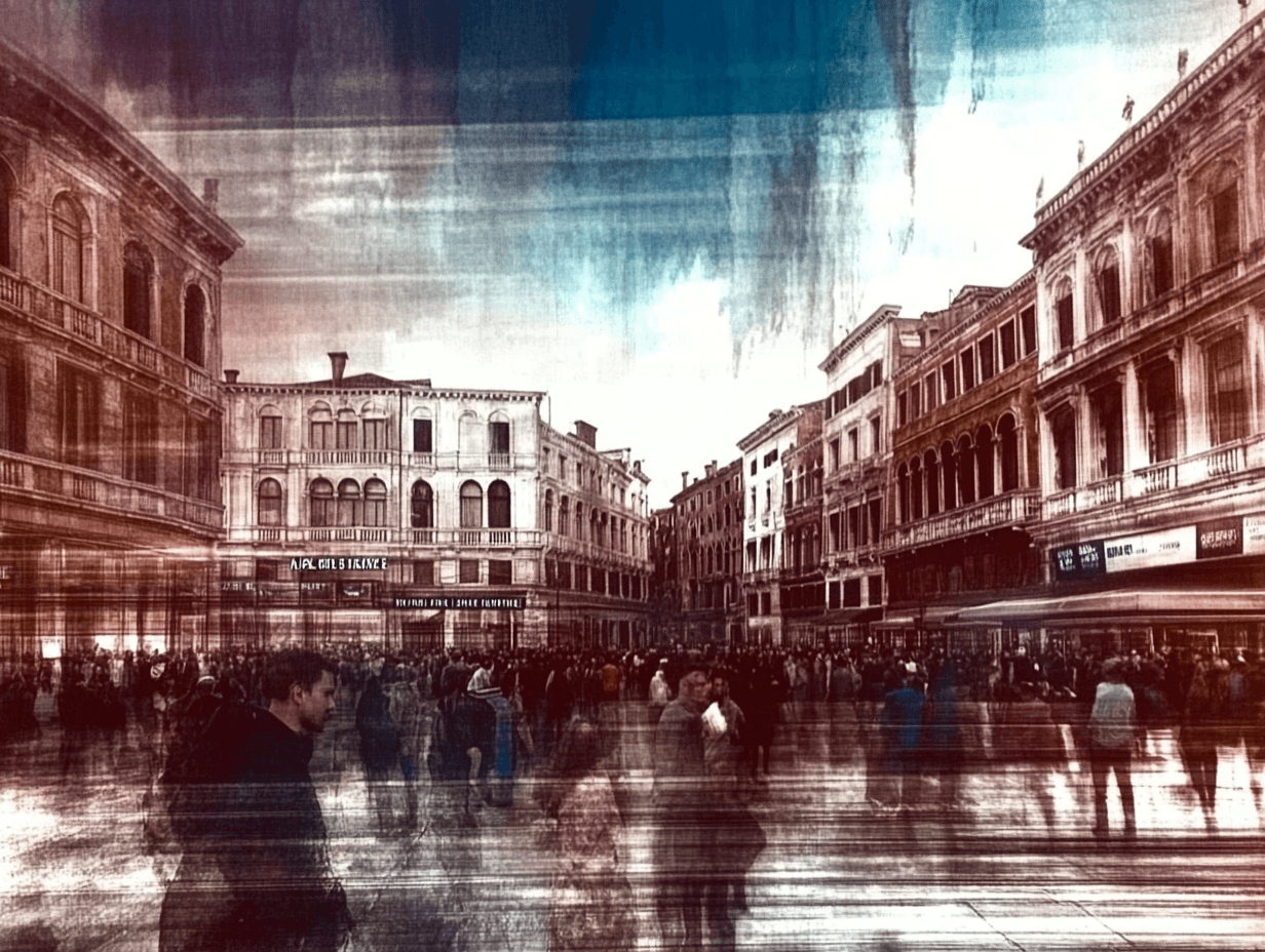 AI generated image of tourists on a square