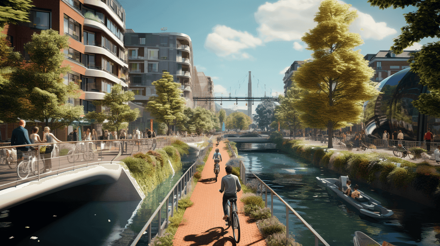 AI gegenereerde afbeelding van flexibele infrastructuur in een stad.