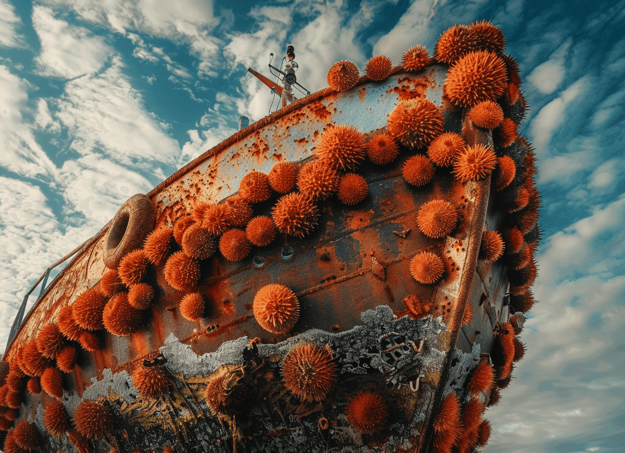 innovationorigins_a_ship_covered_in_sea_urchins_in_the_style_of_54204d44-1a4b-43f7-afea-2f6a65c0bf04.png