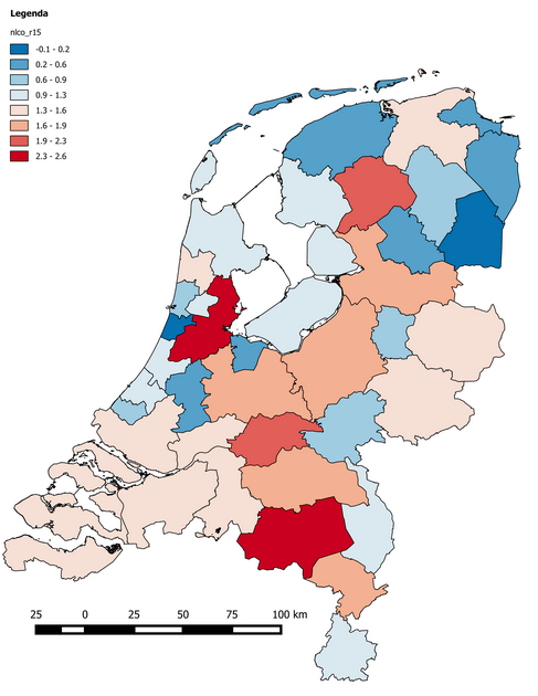 Rode regio's zijn de kansrijke regio's. Bron: Gerlof Rienstra