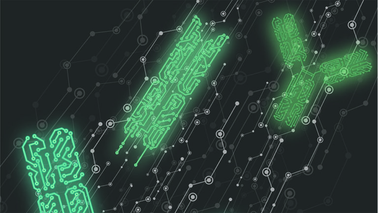 immune receptors (e.g., antibodies) mined for disease-specific patterns by machine learning.